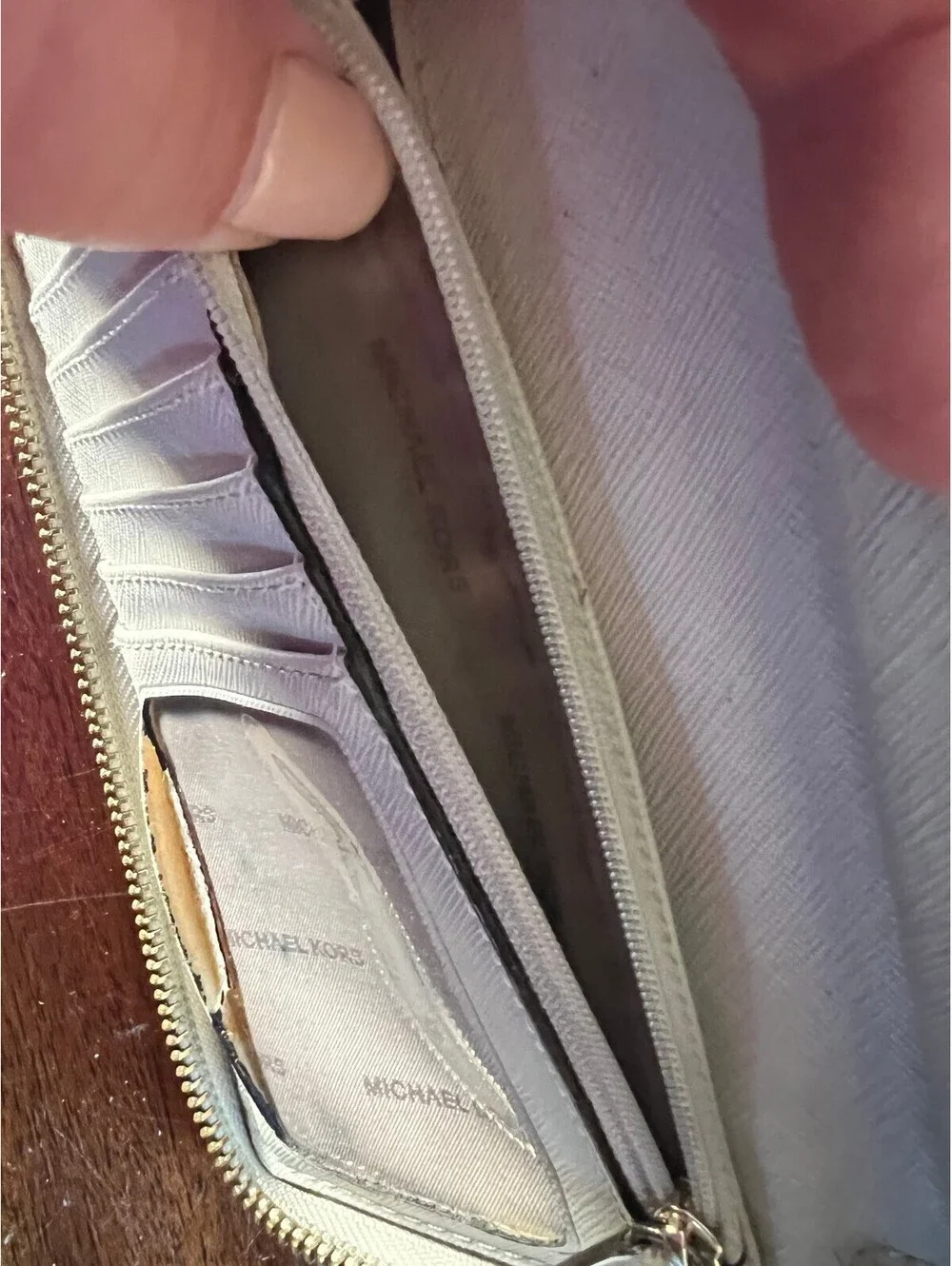 Michael Kors Beige Signature Logo Zip-Around Wallet with Gold Hardware